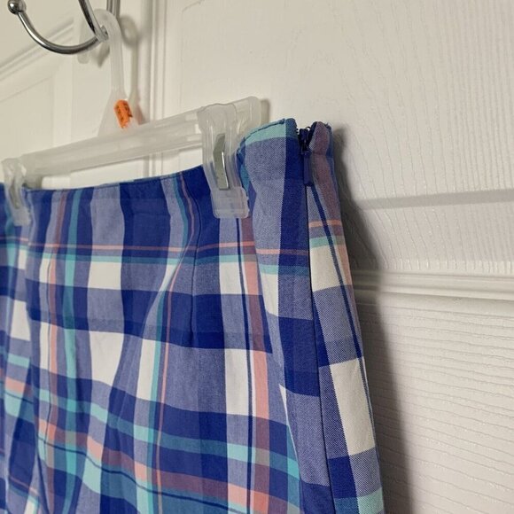 LL Bean Favorite Fit Womens 10 Petite Blue Plaid Lined Mini Skirt - Picture 2 of 9
